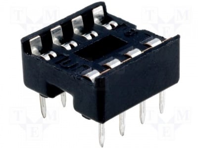Цокъл 8 pin ICVT-8P Цокъл:DIL; PIN:8; 7,62mm; Монтаж:THT; Растер:2,54mm  Цокли за интегрални схеми DIL с растер 2,54 mm